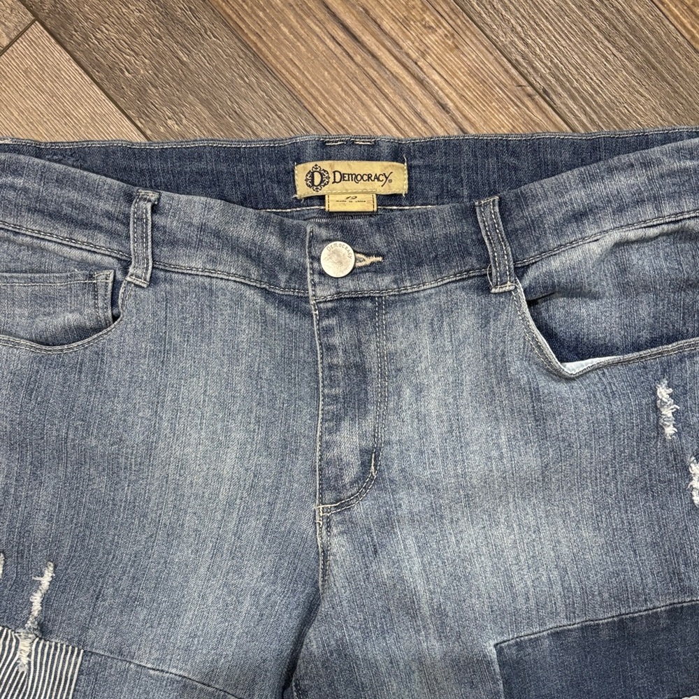 Democracy Blue Patchwork Ankle Jeans - image 4